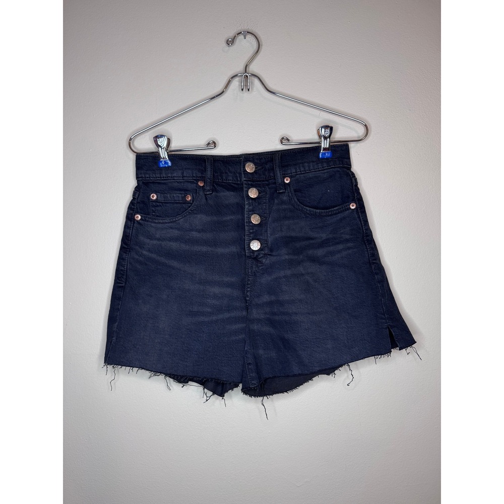 Daze Denim Tough Love High Rise Button Fly Shorts Ink Black Raw Hem